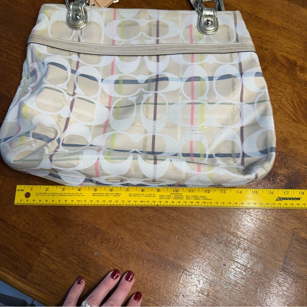 Coach Poppy GlamTote Tattersall Lurex Sequin Signature Metallic bag shoulder - Picture 3 of 10